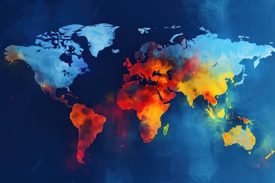 Global warming, planet map with heat and cold waves,  climate change, climate fugitive crisis