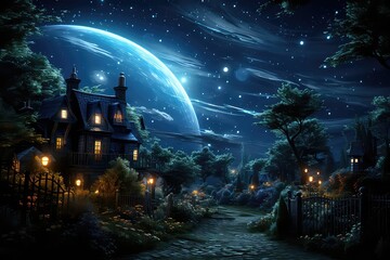 Starry night and a castle, christmas card