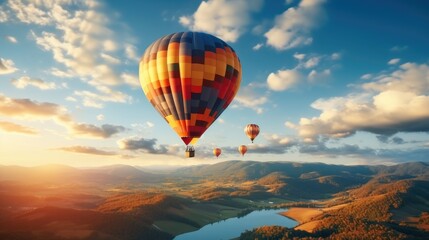 Hot air balloon on the sky in the morning.