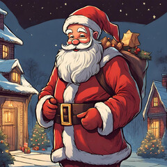 Santa Claus on Christmas night in art style