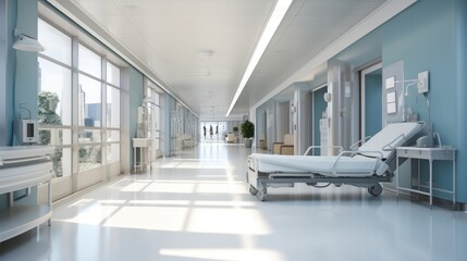 Naklejka na ściany i meble Portable hospital bed in hallway.