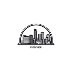Denver US Colorado cityscape skyline city panorama vector flat modern logo icon. USA, state of America emblem idea with landmarks and building silhouettes. Isolated thin line graphic
