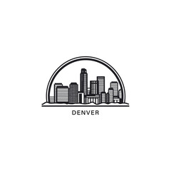 Fototapeta premium Denver US Colorado cityscape skyline city panorama vector flat modern logo icon. USA, state of America emblem idea with landmarks and building silhouettes. Isolated thin line graphic