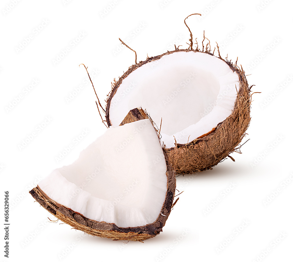 Wall mural Coconuts cut in half with slice