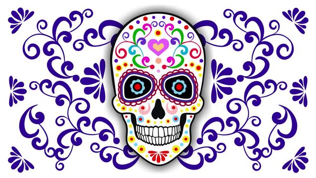 Day of the Dead, Holy Death, cartoon, animated mexican sugar skull 