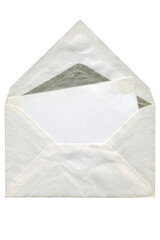 Vintage envelope front with card inside iisolated on a transparent background. Letter top view