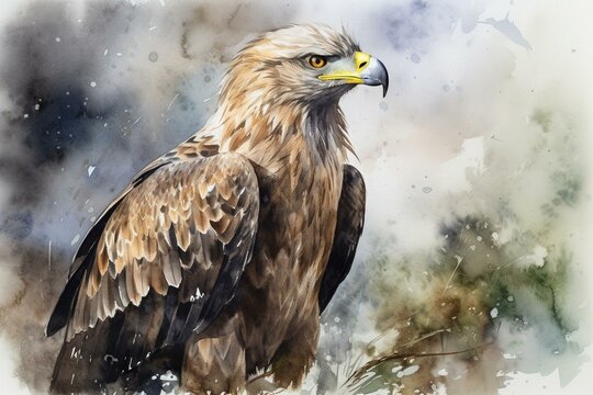 Watercolor painting of a white-tailed eagle. Generative AI