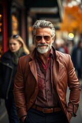 Fototapeta premium Photo of a man walking down the street in a formal attire