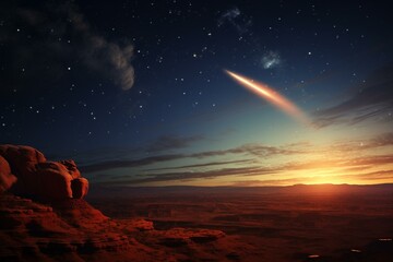 Bright comet in the night sky. Generative AI - obrazy, fototapety, plakaty