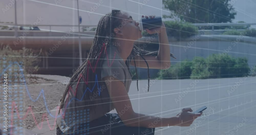 Poster animation of data processing over biracial man using smartphone