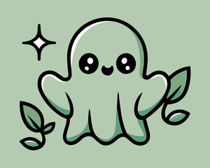 Obraz premium Eco-friendly ghost. Sustainable Halloween concept. Ecological fall season vector for printable products. Invitation to ecological Halloween events and creative workshops for children.