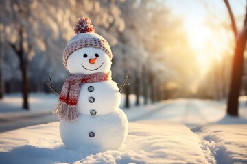 Obraz premium Beautiful winter background with a snowman. New Year holidays concept