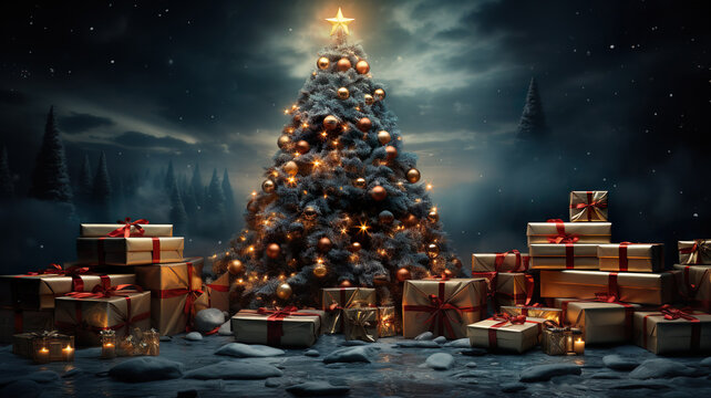 Weihnachten - Geschenke - Christbaum with Generative KI
