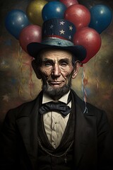 Portrait of Abraham Lincoln at his birthday party. Generative Ai illustration