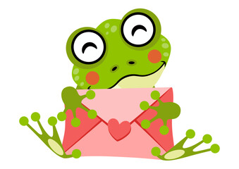 Cute frog holding a letter envelope