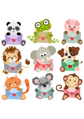 Set of cute animal love letters