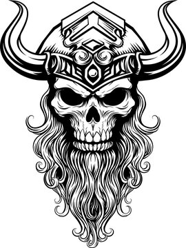 Viking Warrior Skull Man Mascot Face in Helmet