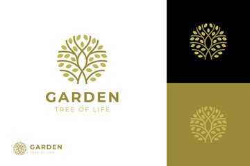 Circle tree life logo icon design. vector tree garden simple line branch plant logo template