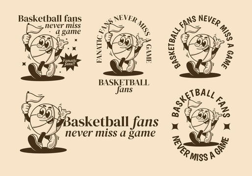 Basketball fans, never miss a game. Mascot character illustration of basketball ball holding a triangle flag