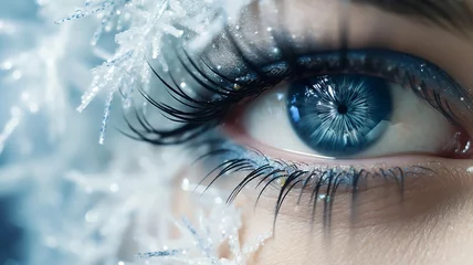 Fotobehang macro eye, winter vision, frost on eyelashes winter makeup © kichigin19