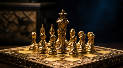 Gold chess on chess board game