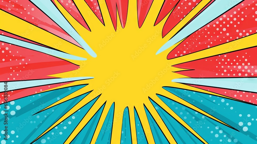 Poster colorful and playful comic-style abstract background with geometric shapes and patterns