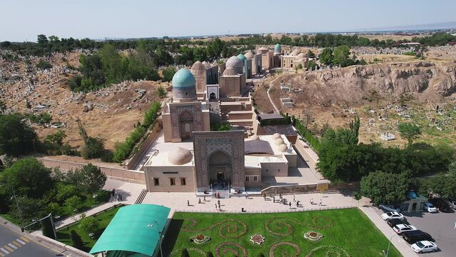 Shah-i-Zinda necropolis, aerial shot, Samarkand, Uzbekistan - May 26, 2023