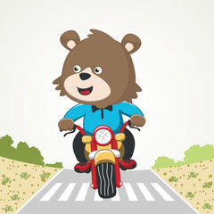 Vector illustration of teddy bear riding motorcycle, Vector illustration. T-Shirt Design for children. Design elements for kids.