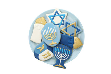 PNG, Cookies on blue plate, isolated on white background