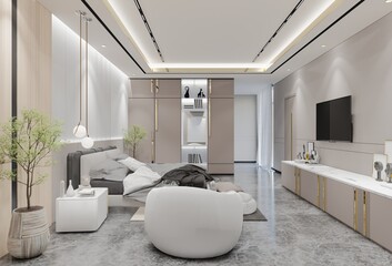 Modern Luxury Bedroom design. 3D Illustration Render