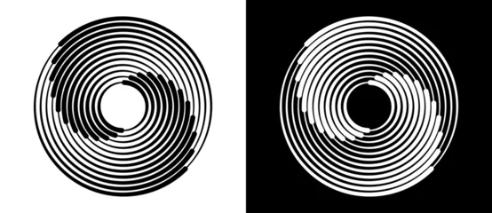 Foto op Canvas Abstract background with lines in circle. Art design spiral as logo or icon. A black figure on a white background and an equally white figure on the black side. © Mykola Mazuryk