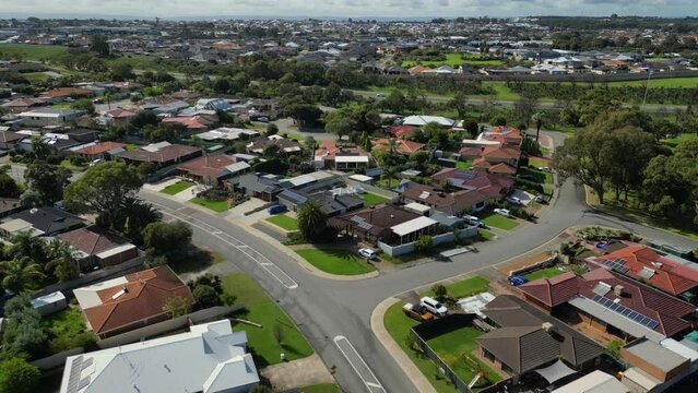 Aerial View of Urban Suburban Cityscape of Perth With Rows of Private Houses, Western Australia - Copy space