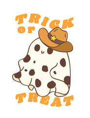 Fototapeta premium Halloween Cowboy Ghost Cute Kawaii Cartoon Doodle Vector Clipart