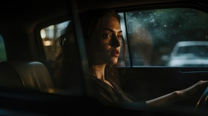 Fototapeta premium Young beautiful woman in a car.