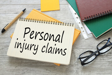 Text Personal injury claims. work table notepad on yellow notepad. text