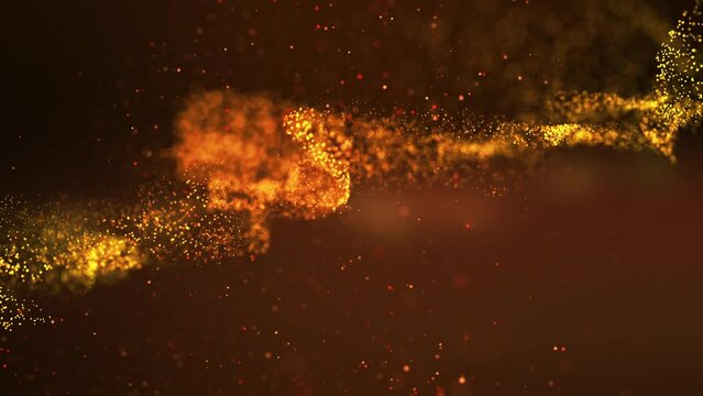 Swirling Abstract Motion Waves Particle Golden Dust. Christmas Space Nebula Video Loop Background