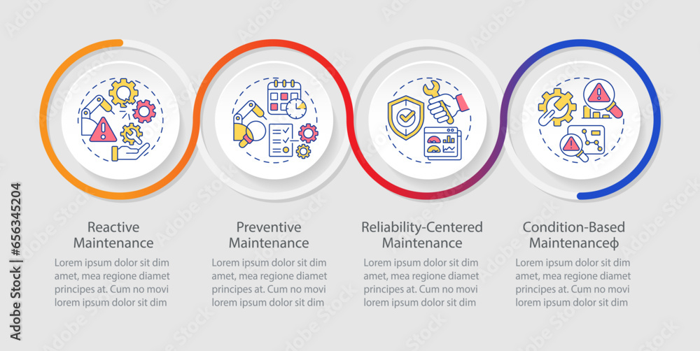 Poster 2d predictive maintenance colorful vector infographics template with line icons, data visualization 