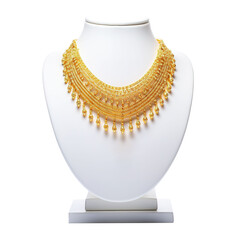 Gold necklace on white mannequin. 3D rendering isolated on white background - obrazy, fototapety, plakaty
