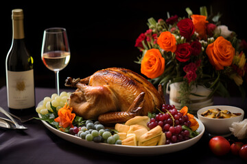 Thanksgiving dinner food on table, Holiday celebration