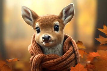 cute deer wearing a scarf in autumn