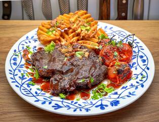 beef steak with fries