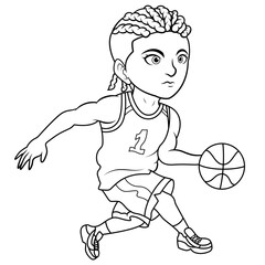 Basketball boy cartoon line art