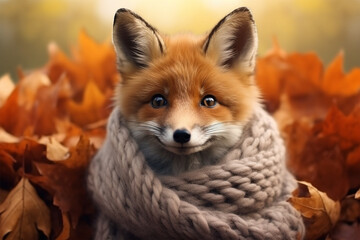 a fox wear scarves in autumn