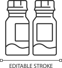 2D pixel perfect editable black pill bottle icon, isolated vector, thin line illustration representing medical care equipment.