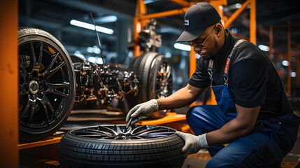 Portrait Shot of a Mechanic Working on a Vehicle in a Car Service - obrazy, fototapety, plakaty