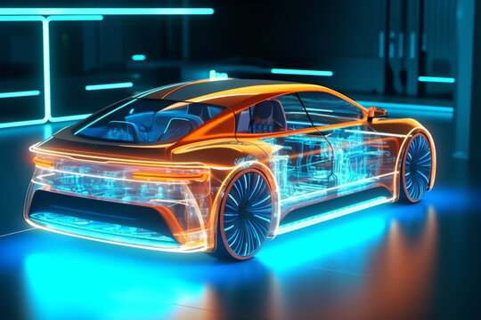 a car with neon lights in a futuristic environment