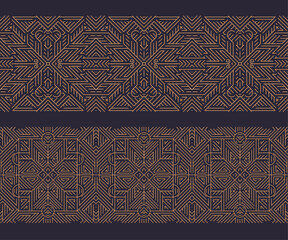 Vector art deco abstract geometric design templates for luxury products, seamless. Geometric golden background, banners, elements, dividers. Use for branding, decoration.