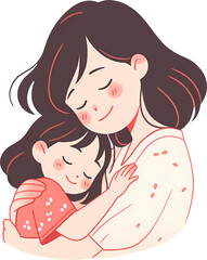 Young Mother and Cute Little Daughter in Her Arms Vector Illustration. Beautiful Woman Wearing Green T-shirt and Jeans and Holding Baby Girl Cartoon Illustration