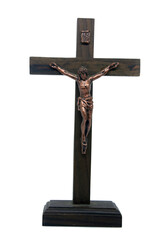catholic wooden cross with corpus in transparent background png format. - obrazy, fototapety, plakaty
