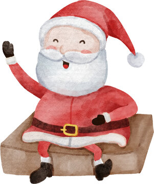 Santa claus is sitting and laughing . Christmas concept . Watercolor paint cartoon characters . PNG .